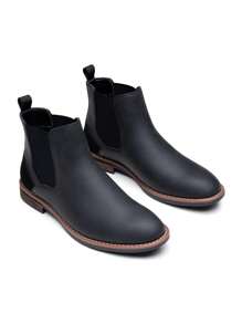 VOSTEY SHOESMORE Men's Chelsea Black Boots Casual Nubuck Dress Pull On Retro Brown Boot For Men - AMY8402A-黑色 - 查看 8