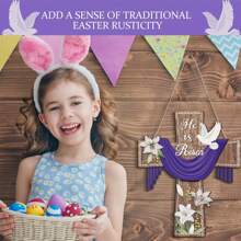 复活节门标牌他已复活悬挂装饰性十字架标牌复活节花环用于前门外部基督教花门钩用于农舍前廊墙壁装饰