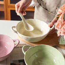 Double Ear Anti-Scalding Ceramic Large Capacity Bowl Household High Appearance Level Network Red Salad Bowl Special Bowl - Màu be - Xem 6