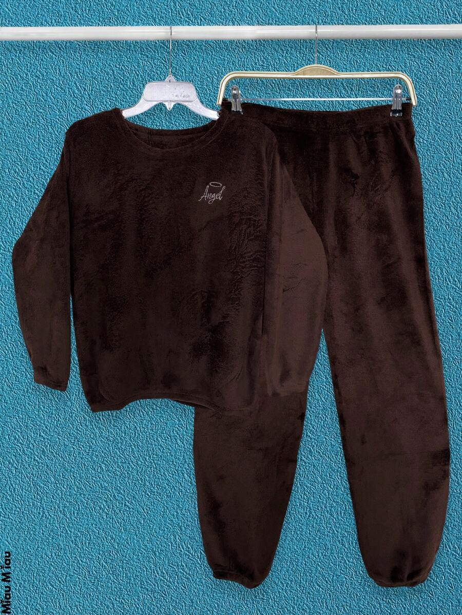 Women's Thermal Pajama Sets Top And Pants, Thick Warm Fleece Pajamas For Women, 2 Piece Plush Pajama Set For Thermal Lounge Made Of Soft Fabric - 咖啡棕 - 查看 1