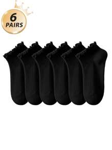 2/6/12 Pairs For Women, Black And White Ruffled Ear Edge Vertical Stripes, Breathable And Refreshing, Ins Style, College Style Ankle Socks, Home, Commuting, Party All-Match, Valentine's Day Gift - Multicolor - View 22