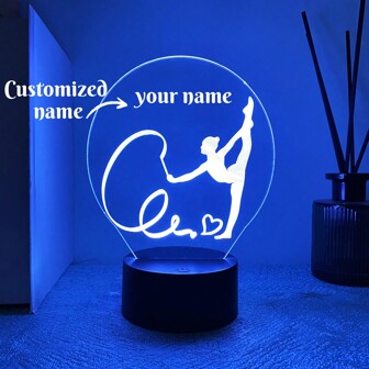 1 pieza Luz de noche 3D personalizada con texto/nombre para gimnasia/baile, control táctil con 7 cambios de color, decoración de habitaciones, regalo de cumpleaños/festividades