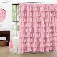1pc Pure Polyester Ruffled Shower Curtain, Polyester Bathroom Accessories, Bathroom Window Curtain, 72*84inch/182cm*213cm