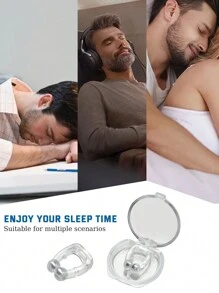 8 pièces de pince nasale magnétique anti-ronflement en silicone, un appareil de réduction du ronflement confortable pour les hommes et les femmes, livré avec un boîtier de rangement pour améliorer la qualité du sommeil, portable et adapté aux voyages en famille, et sert d'aide au soulagement du ronflement