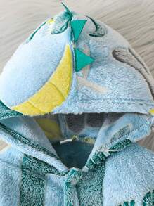 Pelele con capucha suave de niño pequeño, diseño casual con estampado de dinosaurio, abotonadura delantera, manga larga, mono para bebés e infantes, conjunto de otoño - Azul - Ver 5