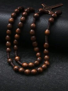 Handmade Wooden Catholic Rosaries, Beads Necklace From Bethlehem Wood Christian Prayer Holy Soil Medal & Metal Cross For Catholic Or Christian Gift - Star - View 6