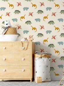 3 件装卡通可爱恐龙图案壁纸，自粘式可移除 PVC 材料，厚，适用于婴儿房、女孩/男孩卧室、游戏室、育儿室装饰，15.75 * 47.24 英寸 - 彩色 - 查看 15