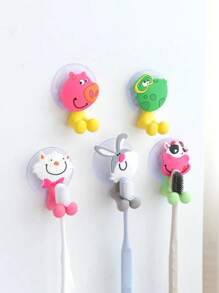 1/3/5pcs Creative Cute Cartoon Animal Family Damage-Free Strong Suction Toothpaste & Toothbrush Holder, Assorted Style Home Bathroom Decor Summer
