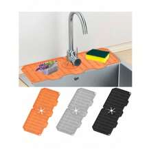 1 pieza/3 piezas Grifo de silicona, Felpudo antihumedad para fregadero de cocina, Esterilla para secar encimeras, Protector de encimera de baño, Bandeja de goteo para el grifo, Almohadilla de drenaje para jabón, Adecuado para cocinas y baños familiares