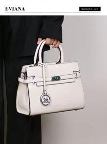 时尚新款 2025 女士手提包优雅奢华手提包休闲单肩包，适合办公室女士的时尚工作包，容量大，黑色卵石纹理锁扣设计 - 彩色 - 查看 2