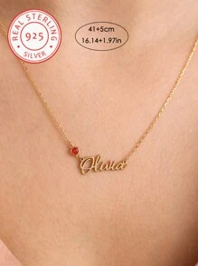 A 925 Silver,Birthstone Name Necklace | Custom Birthstone Name Necklace | Name Necklace | Dainty Name Jewelry | Gift For Her, Birthstone Jewelry - Yellow Gold - View 3