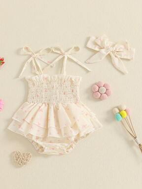 Conjunto de niña recién nacida, vestido sin mangas con estampado de corazones y diadema, ropa de verano