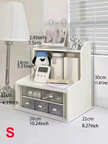 1入組雙層上調桌子收納架,檯面化妝品文具書收納適用於宿舍辦公室