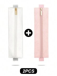1pc Black/Brown/White/Pink Faux Leather Paper Pencil Case, Creative Zipper Closure Foldable Strap Design Large Capacity Durable Portable Stationery Storage Bag Suitable For Business Office, Students Back To School, Notebook, Planner, Books - Multicolor - View 20