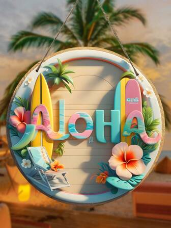 1pc Creative 2D Decorative Hawaiian Surfboard Design Wall Hanging, Retro Minimalist Style, Suitable For Walls, Door, Multi-Purpose Decoration