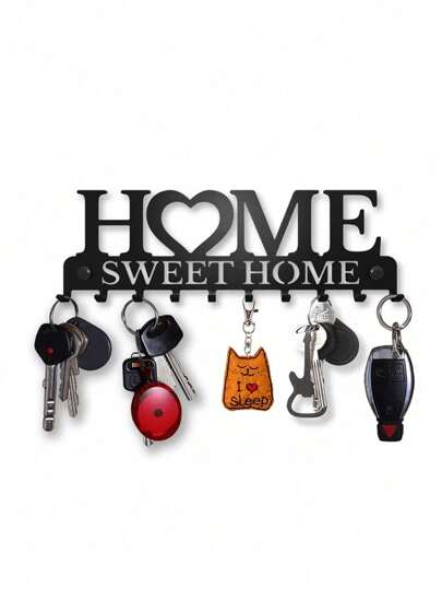 Wall-Mounted Storage Rack Black Key Holder Wall Mounted Storage Rack,With Screws And Anchors Metal Art Decorative Hook Wall Metal Decor For Entryway Front Door Kitchen Hallway Garage Mudroom Office, Key Holder,Key Holder Wall,Home Decor