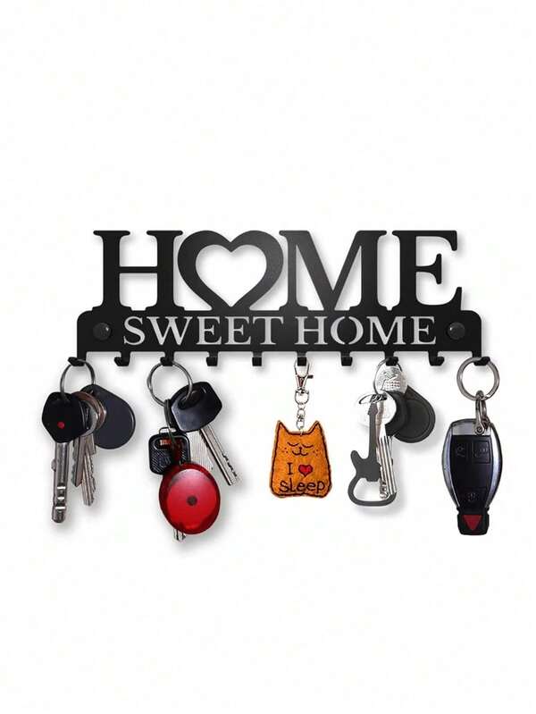 Black Wall-Mounted Key Rack, With Screws And Expansion Bolts, Metal Art Decorative Hooks, Suitable For Entryway, Front Door, Kitchen, Hallway, Garage, Utility Room, Office, Can Be Used As Key Holder, Wall-Mounted Key Rack, Home Decor