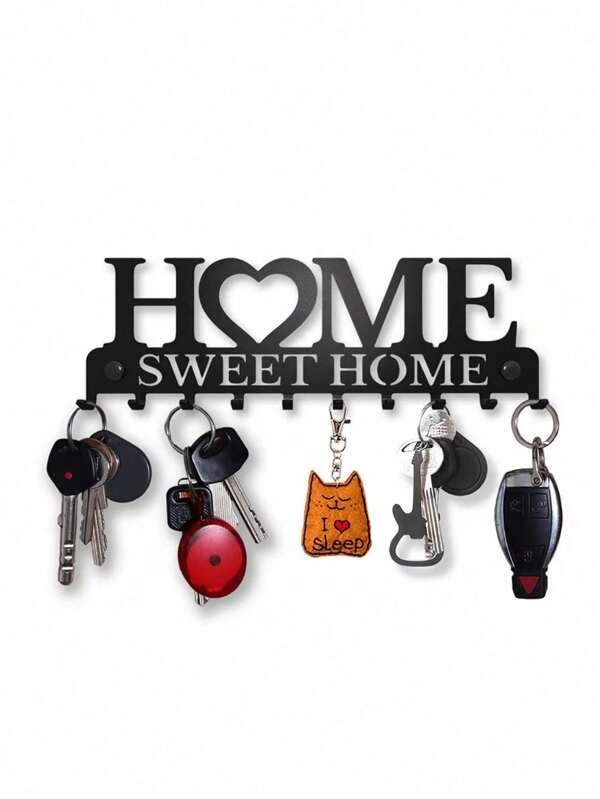 Suporte de parede para chaves, preto, com parafusos e âncoras, gancho decorativo de metal para decoração de parede, para entrada, porta da frente, cozinha, corredor, garagem, lavanderia, escritório, porta-chaves, porta-chaves de parede, decoração para casa