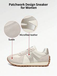 somiliss 1 Pair Women's Sporty Non-Slip Lace-Up Casual Sneakers, Comfortable Tennis Joggers Classic Retro Flat Low-Top Outdoor Running Walking Shoes, Apricot Color - Apricot - View 5