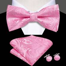 Męska muszka Precyzyjna muszka i poszetkowe spinki do mankietów Złote żółte brązowe geometryczne krawaty Paisley