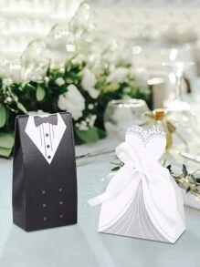 50 件优雅新娘和新郎纸质礼品盒，配丝带、礼服和燕尾服设计礼品包装盒，适用于婚礼派对回礼、求婚、周年庆典装饰 - 彩色 - 查看 2