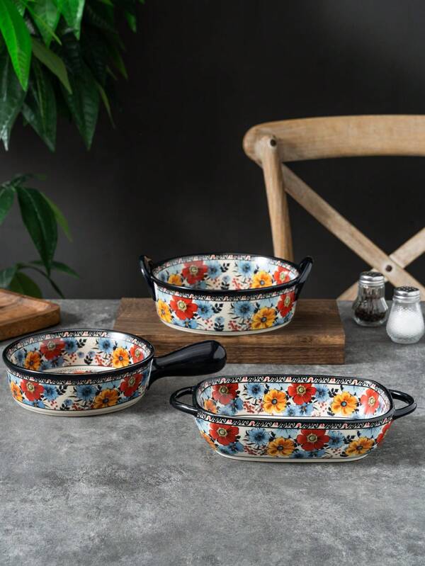 1 pièce Bol à soupe en céramique avec poignées, design créatif exotique de lotus de rivière, convient pour la maison et le restaurant