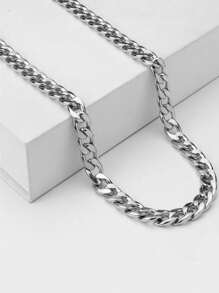 1pc Stainless Steel Cuban Link Chain Necklace, Minimalist Titanium Steel Chain Necklace, Fashionable Necklace With High-End Vibe, Suitable For Men & Boys, Valentine's Day Gift