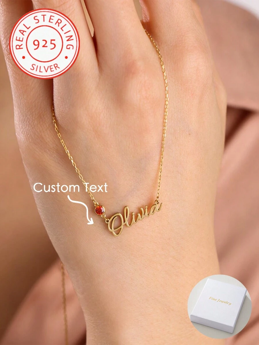 A 925 Silver,Birthstone Name Necklace | Custom Birthstone Name Necklace | Name Necklace | Dainty Name Jewelry | Gift For Her, Birthstone Jewelry - Yellow Gold - View 1