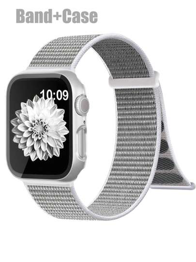 Compatible With Apple Watch Band Case Men'S And Women'S Fashion Sports Soft Breathable Magic Self-Adhesive Nylon Strap + Frosted Texture Anti-Drop And Scratch Pc And Tempered Glass Protective Film Integrated Watch Case Compatible With Apple Watch 40/41/42/44/45/46/49mm Replacement Band Case Compatible With Apple Watch Series Ultra/11/10/9/8/7/6/5/4/Se Band Case Washable Band Touch Sensitive Case