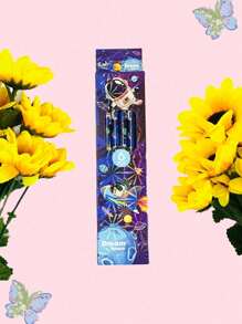 1 Set de 6 lápices en estuche con diseño de caja con dibujos animados, kit de papelería escolar