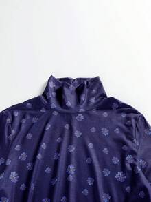 Women's Printed Long Sleeve Loose Maxi Length Abaya Robe - Blue - View 5
