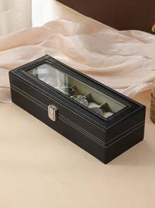 1 6-Slot/3-Slot Black Premium Durable Travel Bag, Compact And Scratch Resistant (Excluding Watch), Luxury 6-Slot Synthetic Leather Watch And Jewelry Storage Box With Transparent Window - Black, Rectangular, Flip Cover, 6-Slot Large Capacity Watch Storage Box - Watch Box - View 13