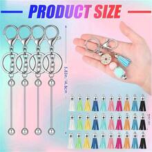 Bộ móc khóa hạt cườm 24/48/72 chiếc, bao gồm móc khóa hạt bạc và móc khóa tua rua da nhiều màu, dùng để làm đồ trang sức, vòng tay, mặt dây chuyền trang sức tự làm - Bạc - Xem 11
