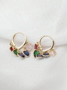 1 Paio di orecchini a cerchio eleganti, di alta qualità, in oro, argento, rosa, multicolore, pesca, con pendenti a goccia d'acqua, a forma di cuore, fiore e rotondo in zirconia, adatti per l'uso quotidiano, matrimoni, gala, feste, piste da ballo, regali per amici - cuori multicolori - Visualizzare 4