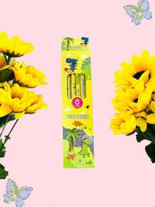 1 Set de 6 lápices en estuche con diseño de caja con dibujos animados, kit de papelería escolar