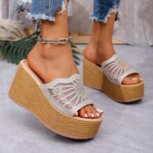 2025 Spring/Summer New Women 9cm High Heel Wedge Sandals, Lightweight Outdoor Non-Fatiguing Open Toe Wedge Slippers, Platform Non-Slip Short Women Summer Sandals - Beige - View 5