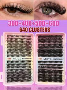 8-18mm 卷曲 D DIY 240/640 件簇状睫毛，30D+60D/40D+80D/50D+60D+80D(3D)/30D+40D+50D+60D 延长蓬松丰盈单根假睫毛，仿貂皮睫毛，可重复使用 - D - 查看 1