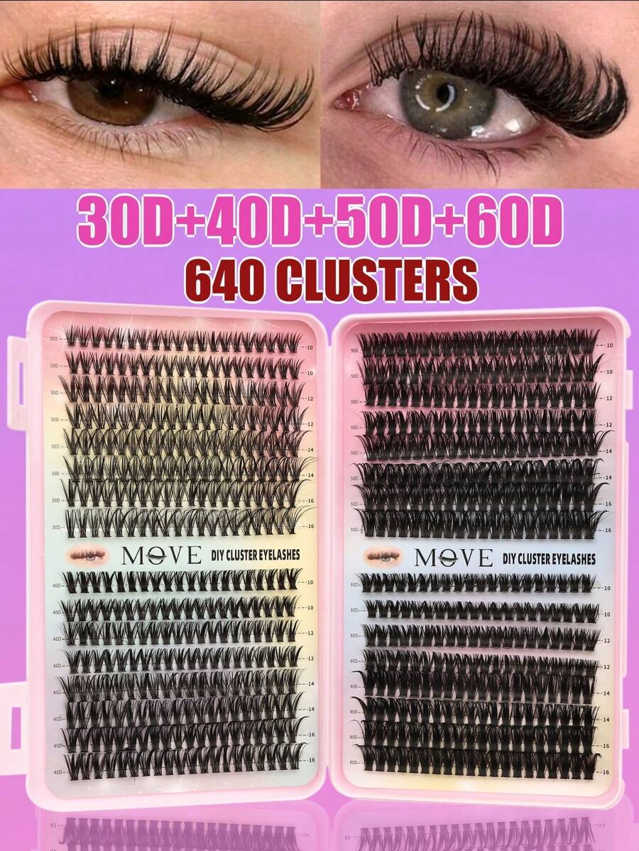 8-18mm 卷曲 D DIY 240/640 件簇状睫毛,30D+60D/40D+80D/50D+60D+80D(3D)/30D+40D+50D+60D 延长蓬松丰盈单根假睫毛,仿貂皮睫毛,可重复使用 - D - 查看 1