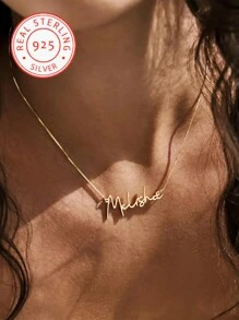 925 Sterling Silver Customized Name Necklace, Box Chain, Delicate And Compact, Can Be Engraved With Name, Personalized Name Necklace, Gift For Her, Mother's Day Gift - Yellow Gold - View 5