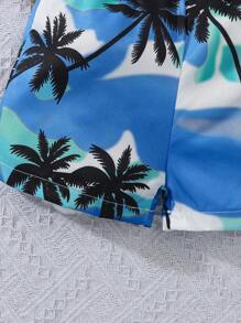 Set da 3 pezzi per neonato maschio, per vacanza: canottiera con stampa albero di cocco e lettera, pantaloncini corti e cappello, stile casual, per l'estate