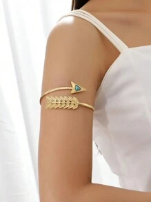 1pc Punk Feather Silver Metal Coiled Arm Bracelet, Adjustable, Gift For Women - Gold - View 14