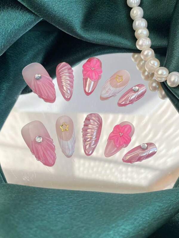 Pure Handmade 10PCS3.3 Unhas finas de salto alto em formato de unha usáveis Pure Handmade Pó de espelho mágico francês degradê Pure Handmade Cola de modelagem tridimensional esculpida 3D Fashion Versátil Adequado para uma variedade de ocasiões para usar Primavera, verão, outono e inverno Estilos de quatro estações podem ser dados a amigos, melhores amigos, parentes e amigos Presentes de aniversário para o Dia dos Namorados podem ser reutilizados e usados
