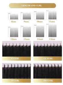 Orchid Lashes Extensiones de pestañas individuales de visón para belleza de orquídeas, 12 filas, mate negro, volumen C Curl, extensiones de pestañas naturales clásicas rusas suaves, pestañas postizas de visón premium y cashmere, insumos para maquillaje de salón de belleza, longitudes de 8 a 15 mm