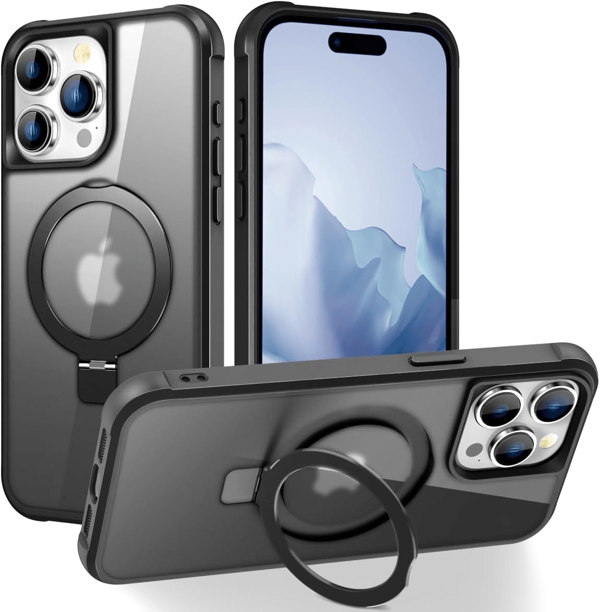 Kompatibel mit iPhone 16/15/14/13/12/11 Serien Hülle mit unsichtbarem magnetischem O-Ring Ständer Transparent-Militärische Hülle für iPhone [Kompatibel mit MagSafe][Hervorragendes Griffgefühl] Geschenke für Familie, Freunde, Kinder, Geburtstag, Frühling, Feiertage, Freund, Freundin, Valentinstag