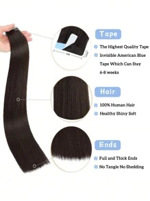 20pcs Straight Tape In 100% Remy Human Hair Extension For Salon Silky Straight Seamless Invisible Natural Black Color For Thin Hair Woman Natural Look Top Quality Tape In Hair Tape Ins Hair Extensions - S2 - View 4
