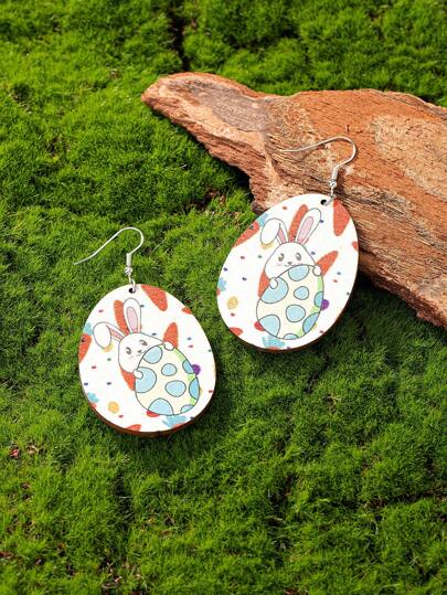 1 Pair Cute Rabbit & Colorful Easter Egg Earrings, Women's, Easter Gift For Wife, Daughter, Friend