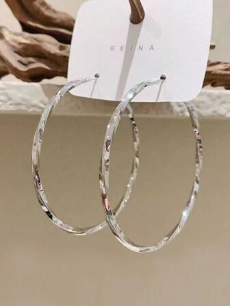 1 Pair Valentine's Day Golden Twisted Spiral Circle Hoop Earrings, Simple Minimalist Wide Thin Earrings For Women