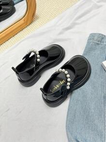 Girls Leather Shoes Fashion Loafers Toddler Lolita Style Princess Pearl Shoes, Outdoor Suitable For Spring & Autumn