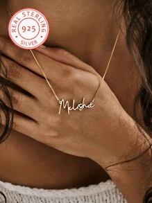 925 Sterling Silver Customized Name Necklace, Box Chain, Delicate And Compact, Can Be Engraved With Name, Personalized Name Necklace, Gift For Her, Mother's Day Gift - Yellow Gold - View 3