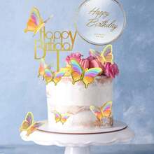 50 Pieces Butterfly Cake Decorations With Happy Birthday Acrylic Cake Toppers For Shower Wedding Birthday Party Decor (Purple & Pink)